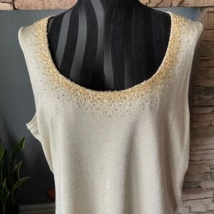 Dana Buchman 2X Gold Stretch Metallic Beaded Tank Top Party Event Holiday Comfy